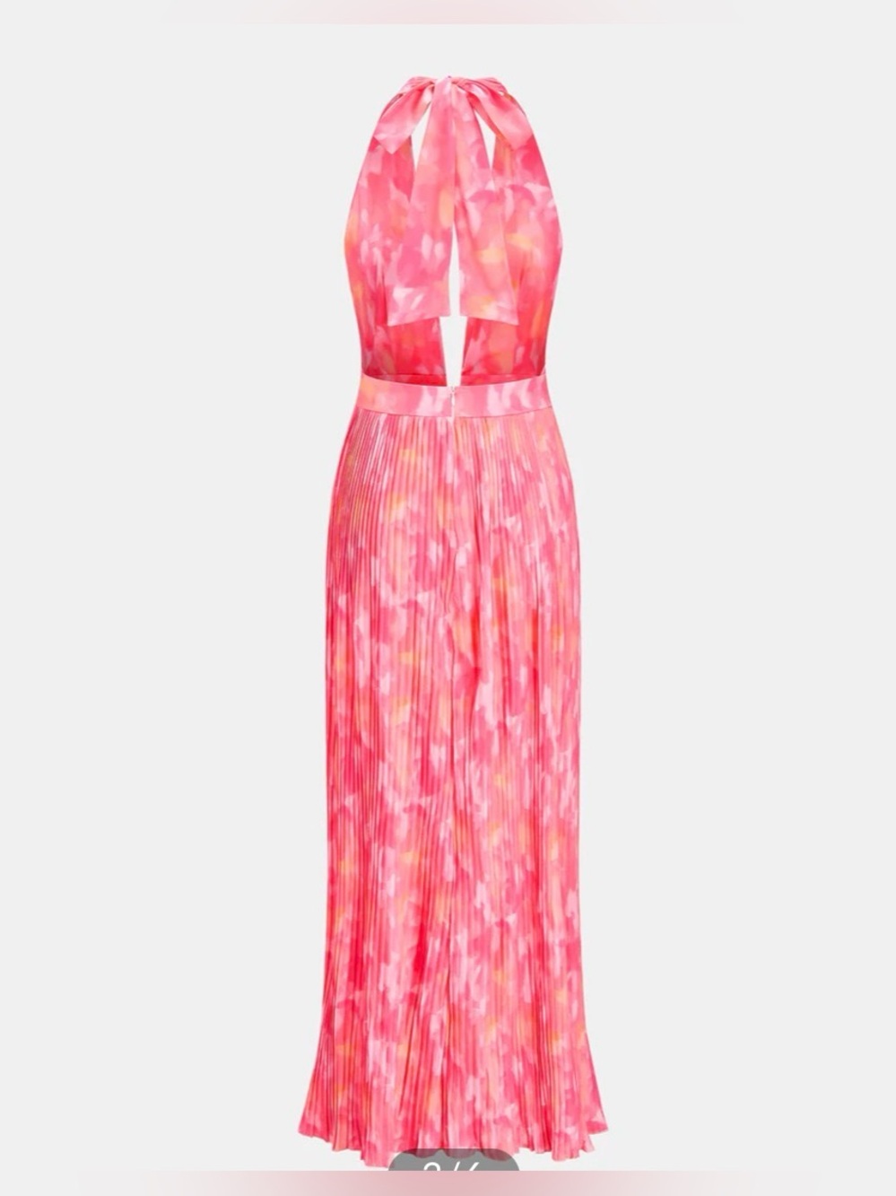 Commense Pink Watercolor Halter Pleated Midi Dress - Picture 3 of 7